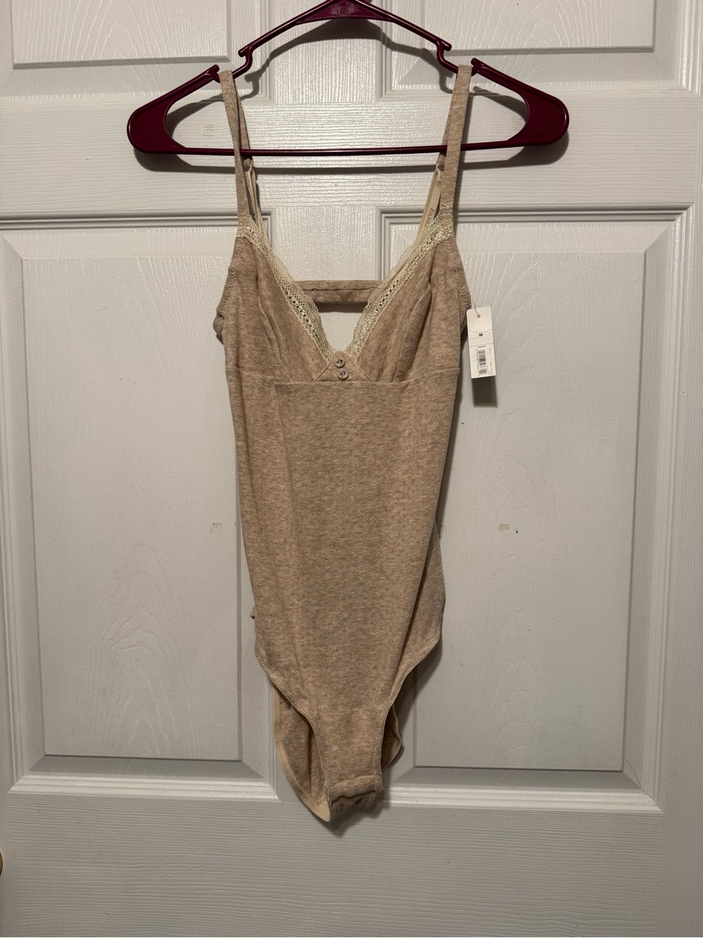 Faded Glory Beige Lace-Trim Bodysuit
